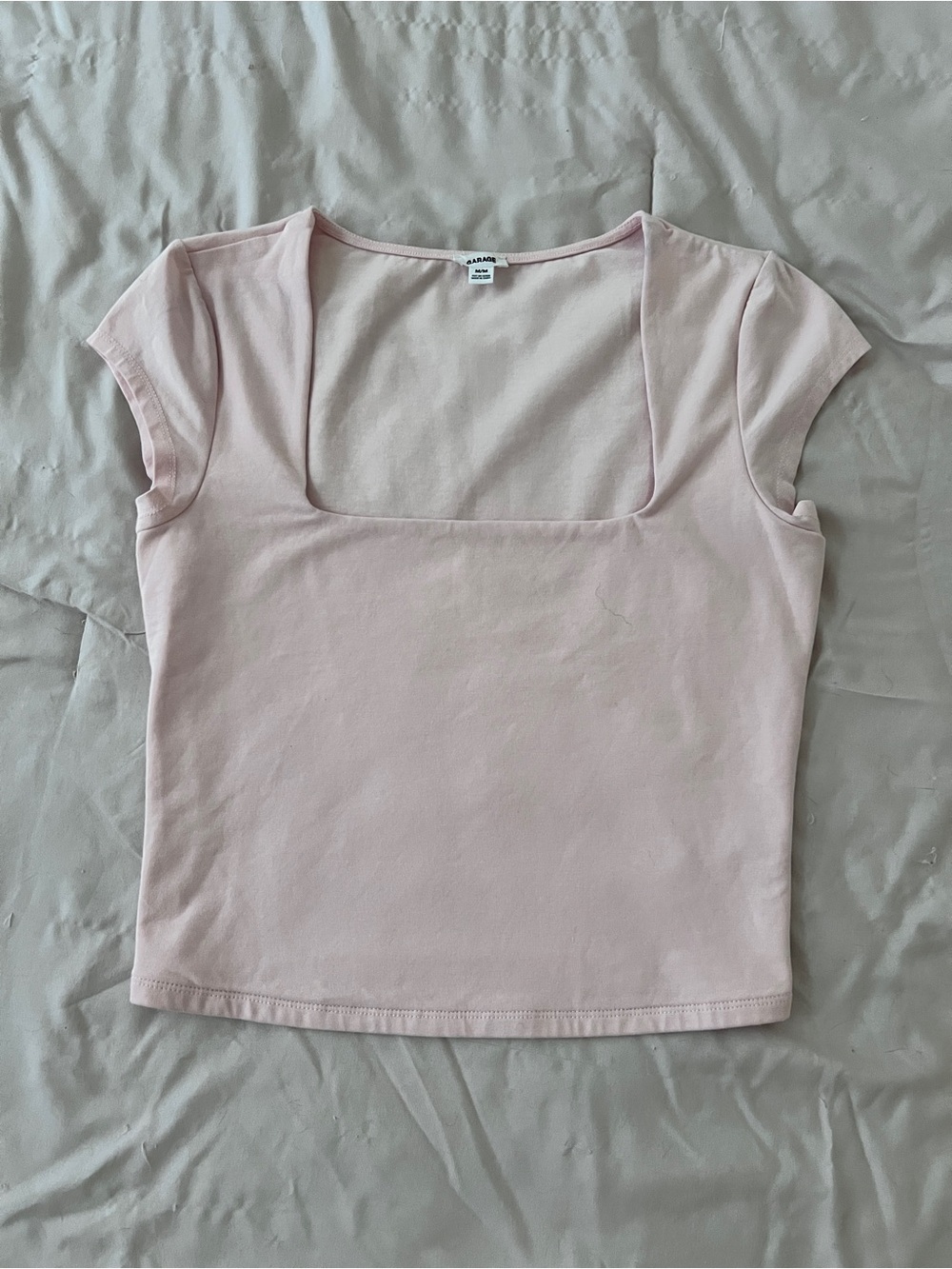 Garage Square-Neck Cap Sleeve Crop Top in Blush